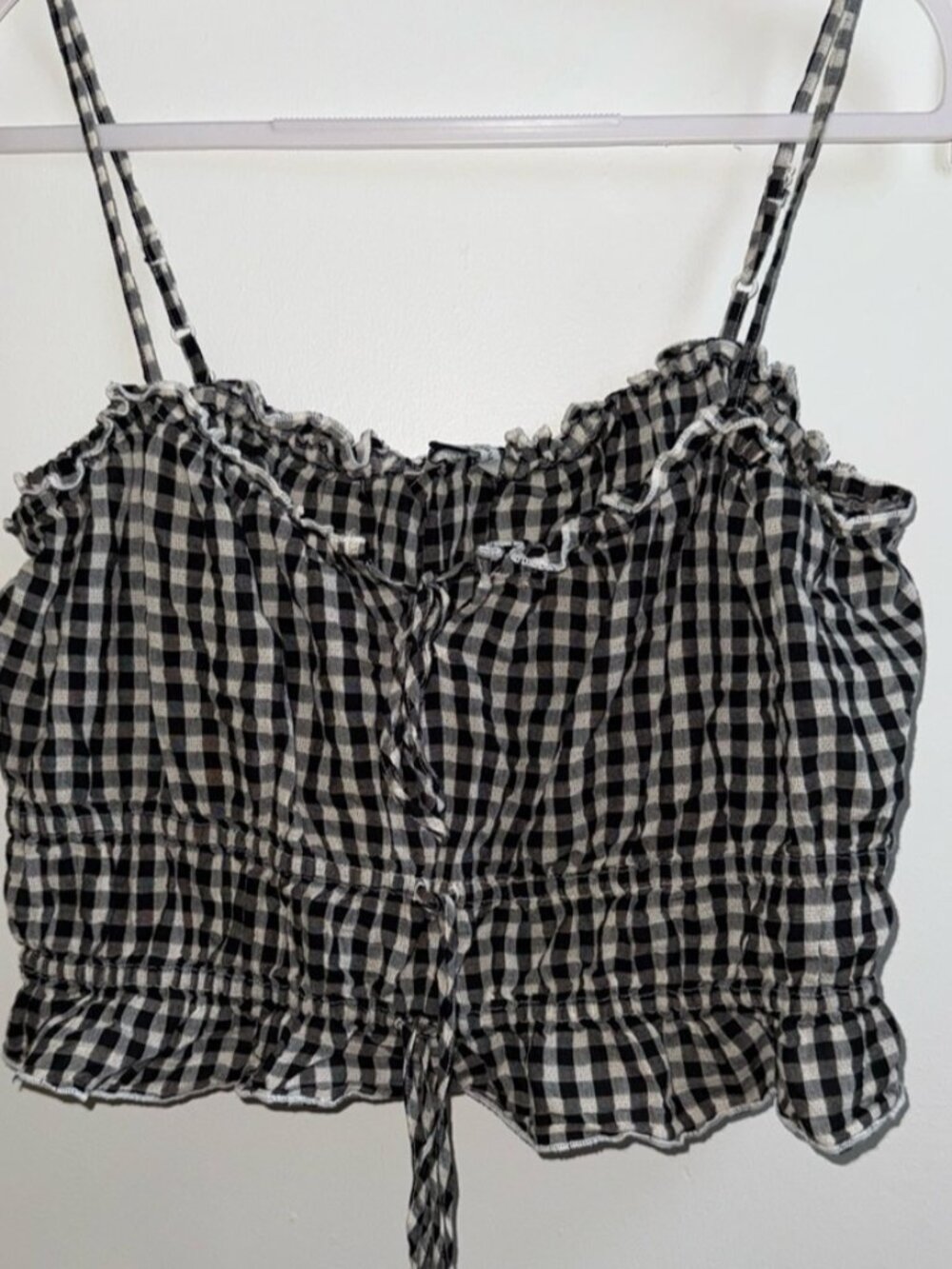 Black & White Gingham Smocked Crop Top XXL